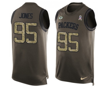 Men's Green Bay Packers #95 Datone Jones Green Salute to Service Hot Pressing Player Name & Number Nike NFL Tank Top Jersey