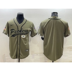 Men's Green Bay Packers Blank Olive Salute to Service Cool Base Stitched Baseball Jersey