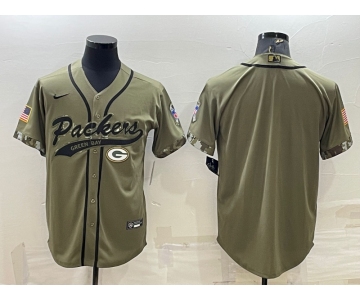 Men's Green Bay Packers Blank Olive Salute to Service Cool Base Stitched Baseball Jersey