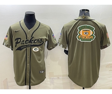 Men's Green Bay Packers Olive Salute to Service Team Big Logo Cool Base Stitched Baseball Jersey