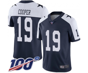 Cowboys #19 Amari Cooper Navy Blue Thanksgiving Men's Stitched Football 100th Season Vapor Throwback Limited Jersey