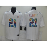 Men Dallas Cowboys 21 Elliott White Nike Rainbow version 2021 NFL Jersey