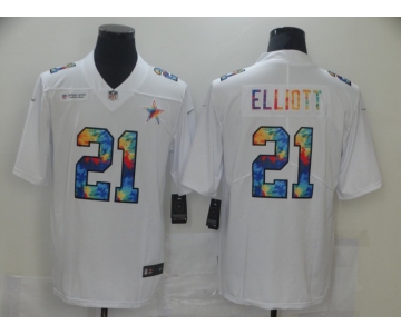 Men Dallas Cowboys 21 Elliott White Nike Rainbow version 2021 NFL Jersey