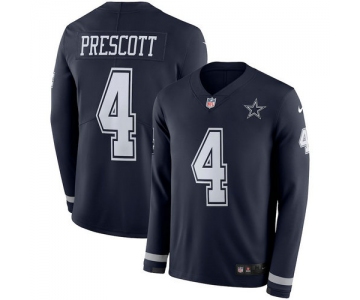 Men Nike Dallas Cowboys 4 Dak Prescott blue Therma Long Sleeve Jersey