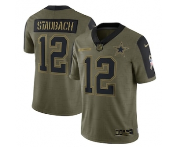 Men's Dallas Cowboys #12 Roger Staubach Nike Olive 2021 Salute To Service Retired Player Limited Jersey