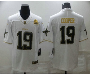 Men's Dallas Cowboys #19 Amari Cooper White 60th Patch Golden Edition Stitched NFL Nike Limited Jersey