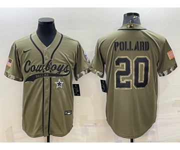 Men's Dallas Cowboys #20 Tony Pollard 2022 Olive Salute to Service Cool Base Stitched Baseball Jersey