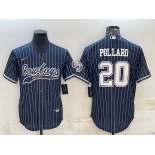 Men's Dallas Cowboys #20 Tony Pollard Navy Blue Pinstripe With Patch Cool Base Stitched Baseball Jersey