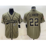 Men's Dallas Cowboys #22 Emmitt Smith 2022 Olive Salute to Service Cool Base Stitched Baseball Jersey