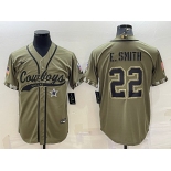 Men's Dallas Cowboys #22 Emmitt Smith 2022 Olive Salute to Service Cool Base Stitched Baseball Jersey