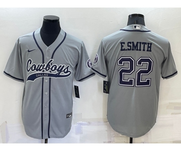 Men's Dallas Cowboys #22 Emmitt Smith Grey Stitched Cool Base Nike Baseball Jersey