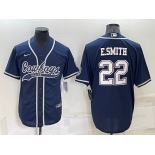 Men's Dallas Cowboys #22 Emmitt Smith Navy Blue Stitched Cool Base Nike Baseball Jersey