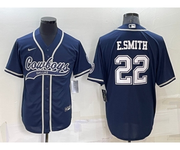 Men's Dallas Cowboys #22 Emmitt Smith Navy Blue Stitched Cool Base Nike Baseball Jersey