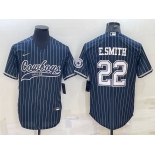 Men's Dallas Cowboys #22 Emmitt Smith Navy With Patch Cool Base Stitched Baseball Jersey