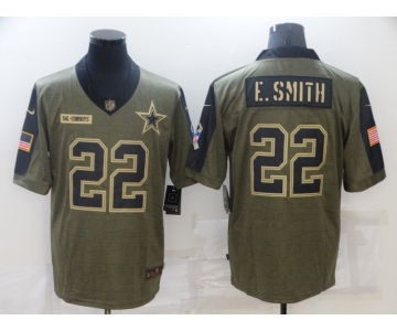 Men's Dallas Cowboys #22 Emmitt Smith Nike Olive 2021 Salute To Service Retired Player Limited Jersey