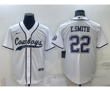 Men's Dallas Cowboys #22 Emmitt Smith White Stitched Cool Base Nike Baseball Jersey