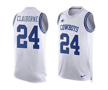 Men's Dallas Cowboys 24 Morris Claiborne Nike White Printed Player Name & Number Tank Top