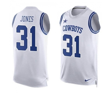 Men's Dallas Cowboys 31 Byron Jones Nike White Printed Player Name & Number Tank Top