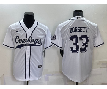 Men's Dallas Cowboys #33 Tony Dorsett White Stitched Cool Base Nike Baseball Jersey