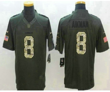 Men's Dallas Cowboys #8 Troy Aikman Green Salute To Service Stitched NFL Nike Limited Jersey