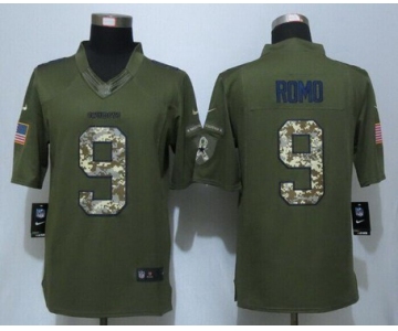 Men's Dallas Cowboys #9 Tony Romo Navy Green Salute To Service 2015 NFL Nike Limited Jersey