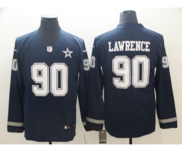 Men's Dallas Cowboys #90 Demarcus Lawrence Navy Therma Long Sleeve Limited Jersey