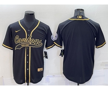 Men's Dallas Cowboys Black Gold With Patch Cool Base Stitched Baseball Jersey