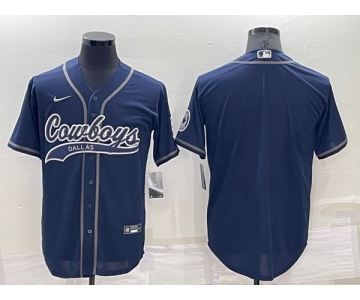 Men's Dallas Cowboys Blank Navy Cool Base Stitched Baseball Jersey