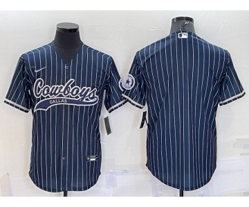 Men's Dallas Cowboys Blank Navy With Patch Cool Base Stitched Baseball Jersey