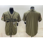 Men's Dallas Cowboys Blank Olive Salute to Service Cool Base Stitched Baseball Jersey