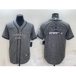 Men's Dallas Cowboys Grey Gridiron Team Big Logo Cool Base Stitched Baseball Jersey