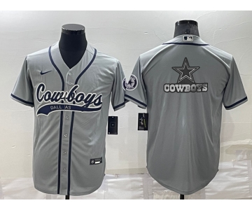 Men's Dallas Cowboys Grey Team Big Logo With Patch Cool Base Stitched Baseball Jersey