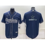 Men's Dallas Cowboys Navy Blue Team Big Logo With Patch Cool Base Stitched Baseball Jersey