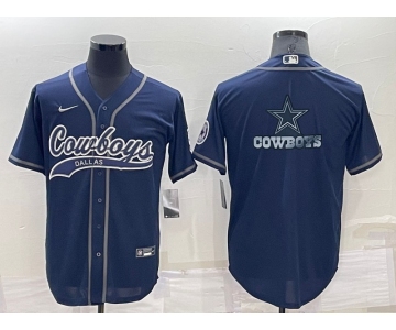 Men's Dallas Cowboys Navy Blue Team Big Logo With Patch Cool Base Stitched Baseball Jersey