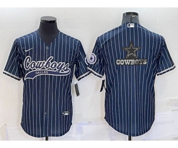 Men's Dallas Cowboys Navy Team Big Logo With Patch Cool Base Stitched Baseball Jersey