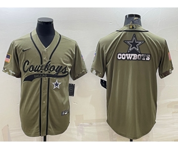 Men's Dallas Cowboys Olive Salute to Service Team Big Logo Cool Base Stitched Baseball Jersey