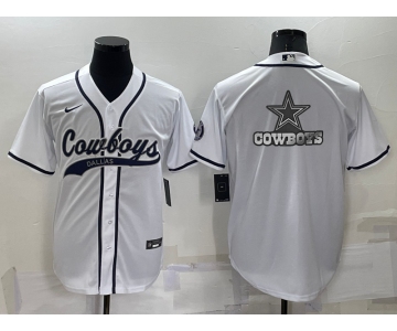 Men's Dallas Cowboys White Team Big Logo With Patch Cool Base Stitched Baseball Jersey