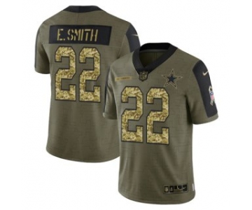 Men's Olive Dallas Cowboys #22 Emmitt Smith 2021 Camo Salute To Service Limited Stitched Jersey