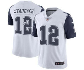 Nike Cowboys #12 Roger Staubach White Men's Stitched NFL Limited Rush Jersey