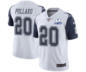 Nike Cowboys #20 Tony Pollard White Men's Stitched With Established In 1960 Patch NFL Limited Rush Jersey