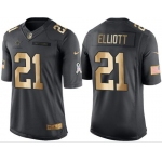 Nike Cowboys #21 Ezekiel Elliott Black Men's Stitched NFL Limited Gold Salute To Service Jersey