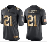 Nike Cowboys #21 Ezekiel Elliott Black Men's Stitched NFL Limited Gold Salute To Service Jersey