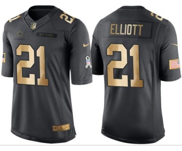 Nike Cowboys #21 Ezekiel Elliott Black Men's Stitched NFL Limited Gold Salute To Service Jersey