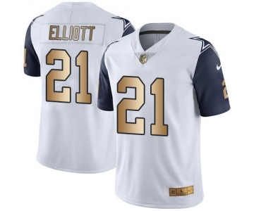 Nike Cowboys #21 Ezekiel Elliott White Men's Stitched NFL Limited Gold Rush Jersey