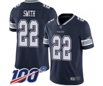 Nike Cowboys #22 Emmitt Smith Navy Blue Team Color Men's Stitched NFL 100th Season Vapor Limited Jersey