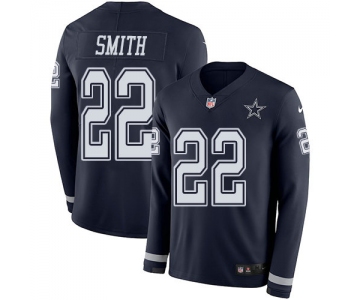 Nike Cowboys 22 Emmitt Smith Navy Blue Team Color Men's Stitched NFL Limited Therma Long Sleeve Jersey