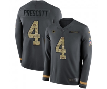 Nike Cowboys #4 Dak Prescott Anthracite Salute to Service Men's Stitched NFL Limited Therma Long Sleeve Jersey