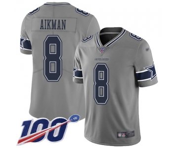 Nike Cowboys #8 Troy Aikman Gray Men's Stitched NFL Limited Inverted Legend 100th Season Jersey