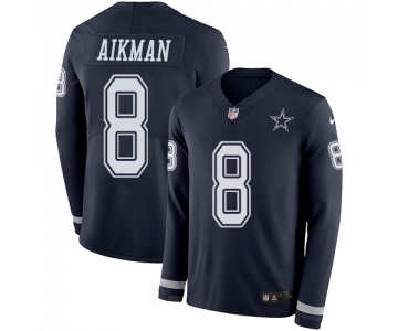 Nike Cowboys 8 Troy Aikman Navy Blue Team Color Men's Stitched NFL Limited Therma Long Sleeve Jersey