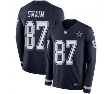 Nike Cowboys 87 Geoff Swaim Navy Blue Team Color Men's Stitched NFL Limited Therma Long Sleeve Jersey